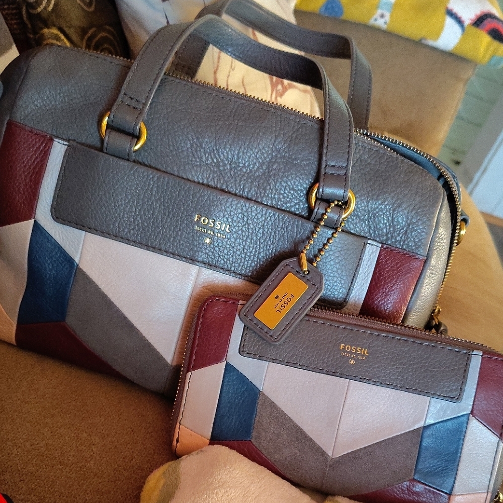 Fossil Multicolor Leather Handbag and Wallet Set